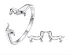 Conjunto Anillo Y Aros Perro Salchicha Dachshund Plata 925