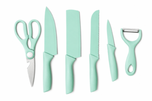 Set De 6 Piezas Para Cocina Cuchillos Y Tijera Verde