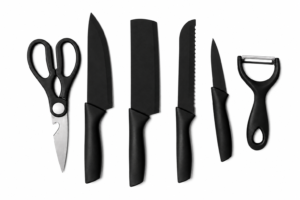 Set De 6 Piezas Para Cocina Cuchillos Y Tijera Negro