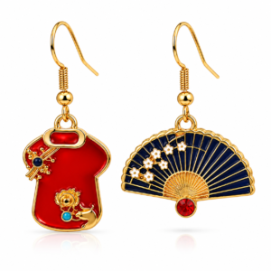 Aros Pendientes Japonés Abanico Y Kimono Oriental